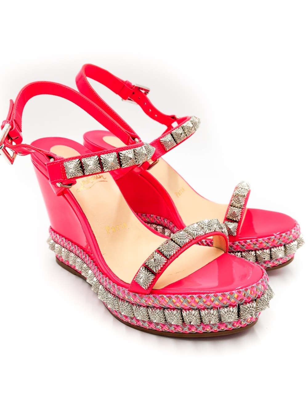 Bright Pink Embellished Wedge Sandals - Women's Dress Heels